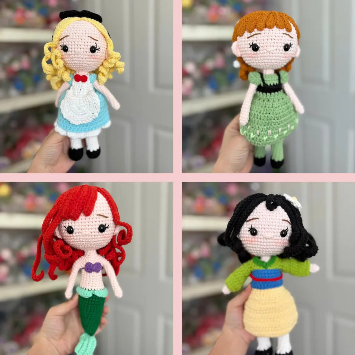 Complete Set of 20 Handmade Crochet Dolls – Princesses & Characters Inspired by Disney