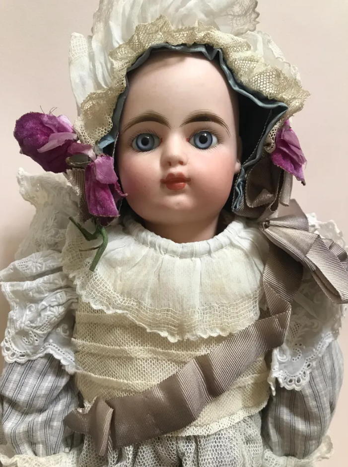 Very Rare Beautiful French Bebe François Gaultier Antique Bisque Doll Exquisite Antique French Dress Museum Quality, 18 inches