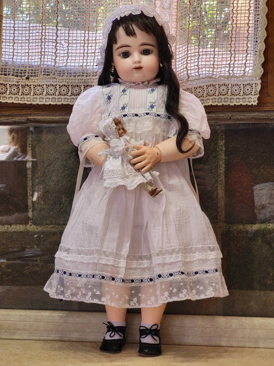 Very Rare Beautiful French Bebe François Gaultier Antique Bisque Doll Exquisite Antique French Dress Museum Quality, 18 inches